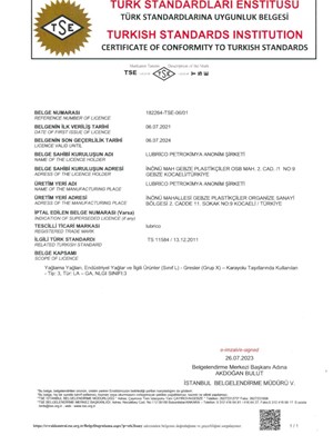 TSE Certificate of Conformity 11584