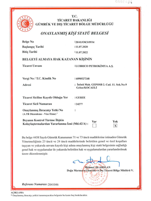 APPROVED PERSON STATUS CERTIFICATE