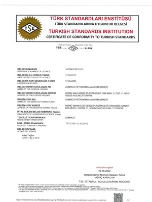 TSE Certificate of Conformity 12153