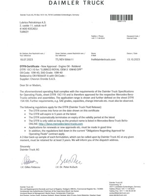 DAIMLER TRUCK APPROVAL-LUBRICO ROYAL OEM-3 10W40
