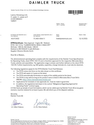 DAIMLER TRUCK APPROVAL-LUBRICO ROYAL OEM-3 10W40