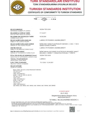 TSE Certificate of Conformity 12330