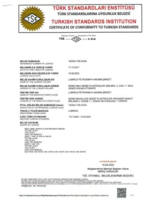 TSE Certificate of Conformity 12330